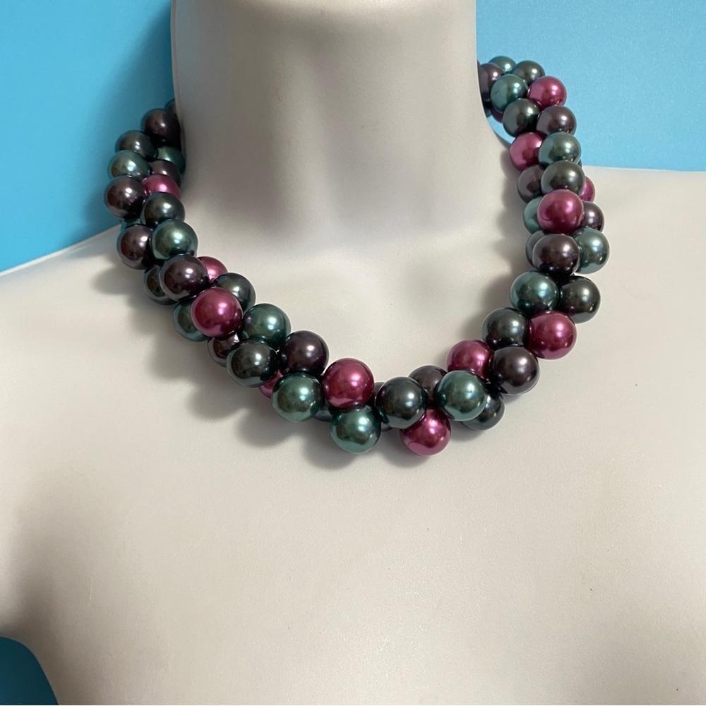 Vintage Faux Pearls Beaded Colorful Twist Chunky Choker Necklace